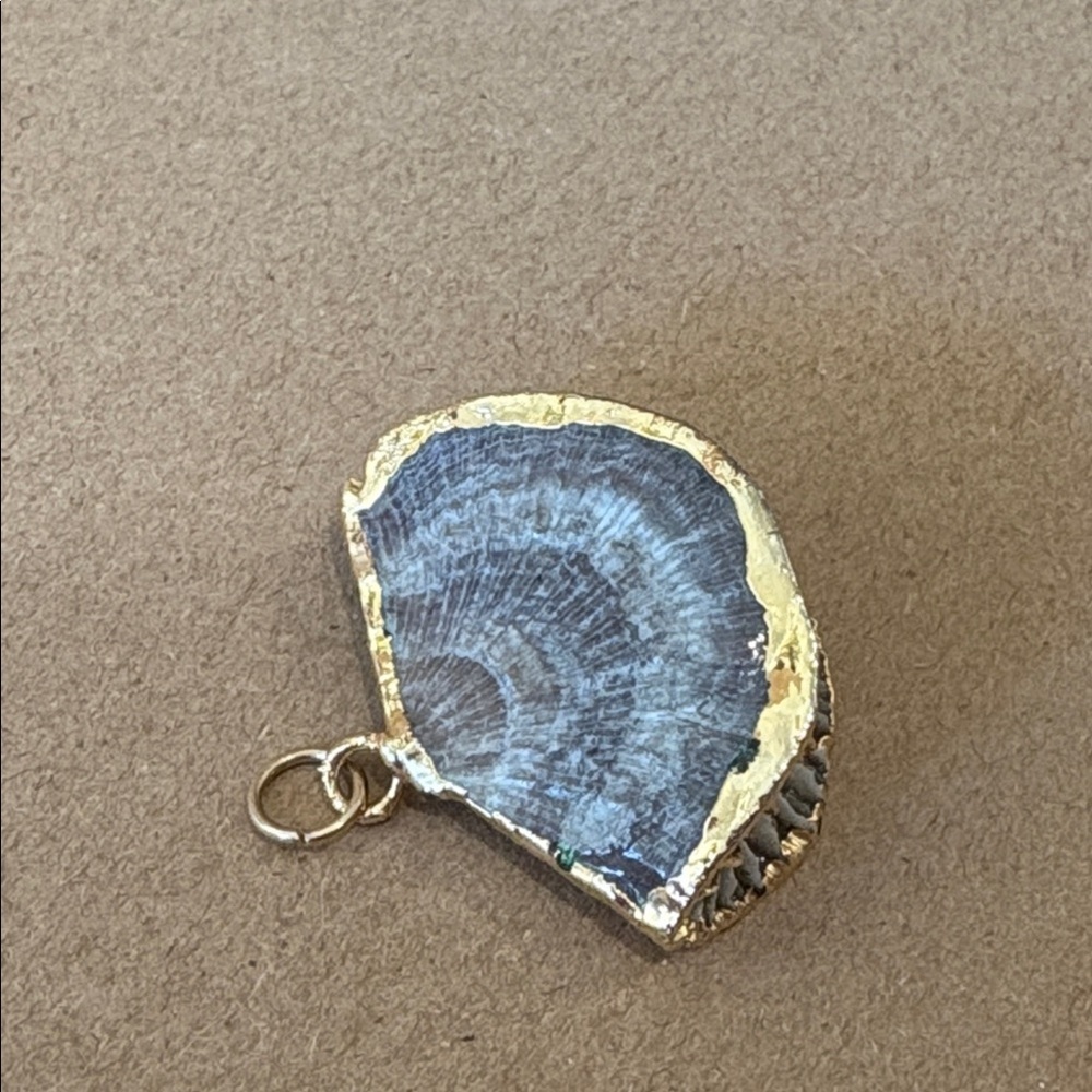 Beautiful Mushroom Coral Shell Pendant Necklace with 14 kt Gold trim, Handmade - Picture 2 of 7